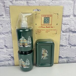 Ashley Taylor Christmas Bath Set 3 Piece Soap Dispenser Tumbler Dish Holiday Dec
